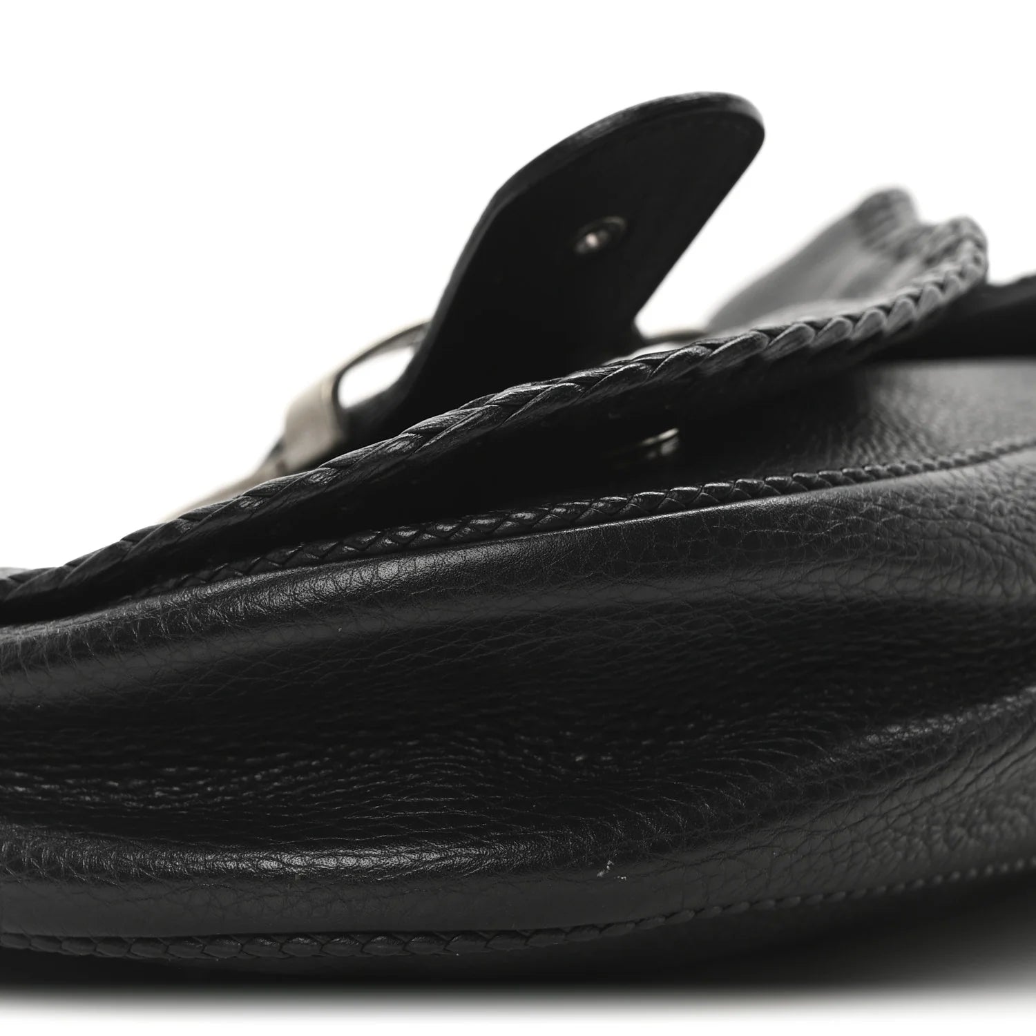 Pebbled Calfkskin Braided Medium Gaucho Double Saddle Bag Black