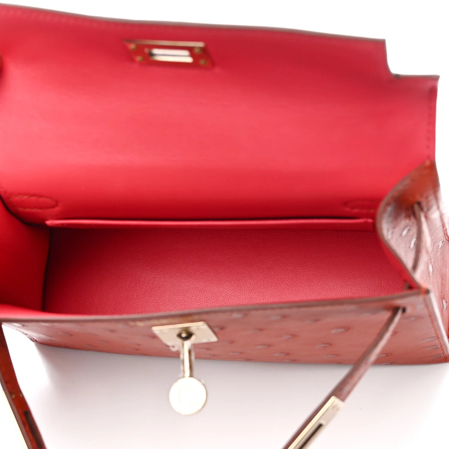 Ostrich Horseshoe Kelly Sellier Mini 20 Cuivre Rose Extreme