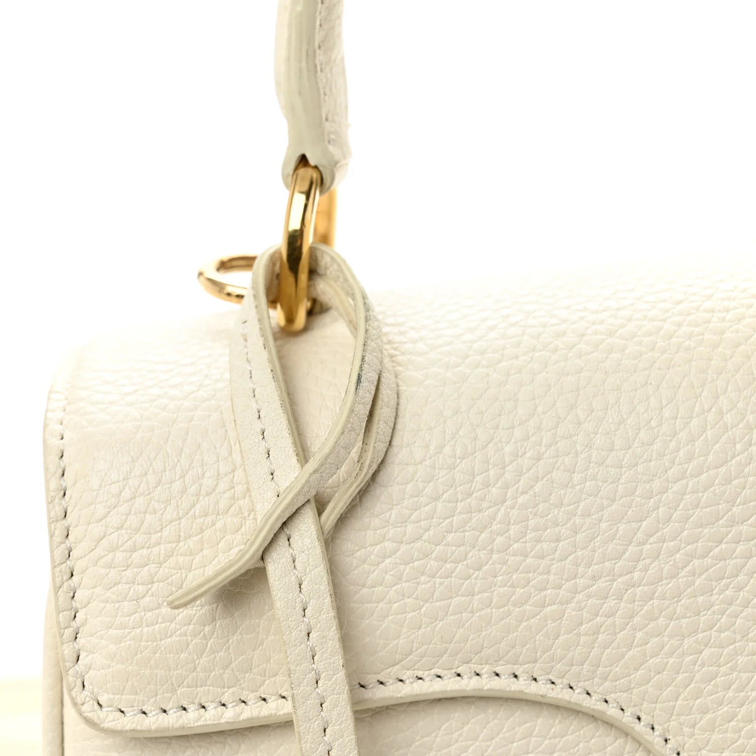 Grained Calfskin Small 16 Top Handle Bag White