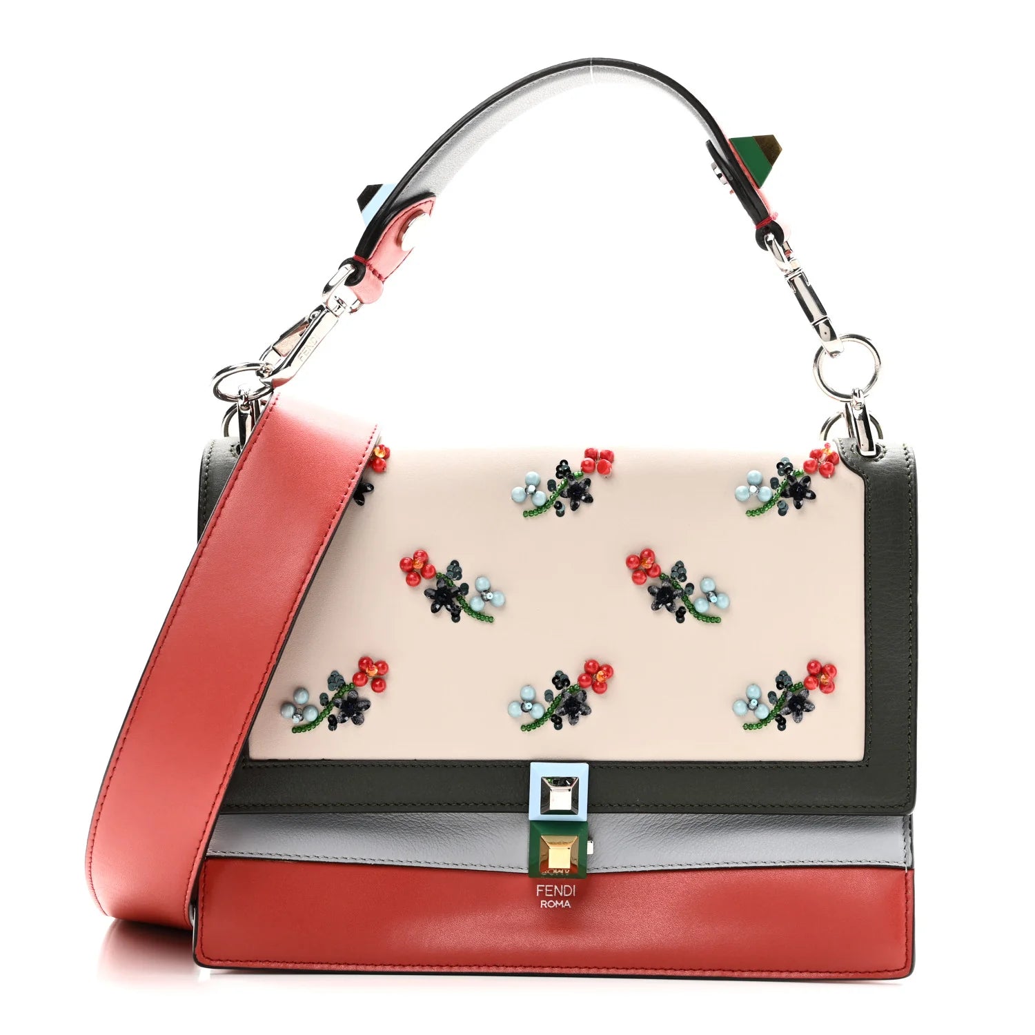 Vitello Liberty Dolce Floral Embroidered Studded Kan I Shoulder Bag Bloody Mary Multicolor