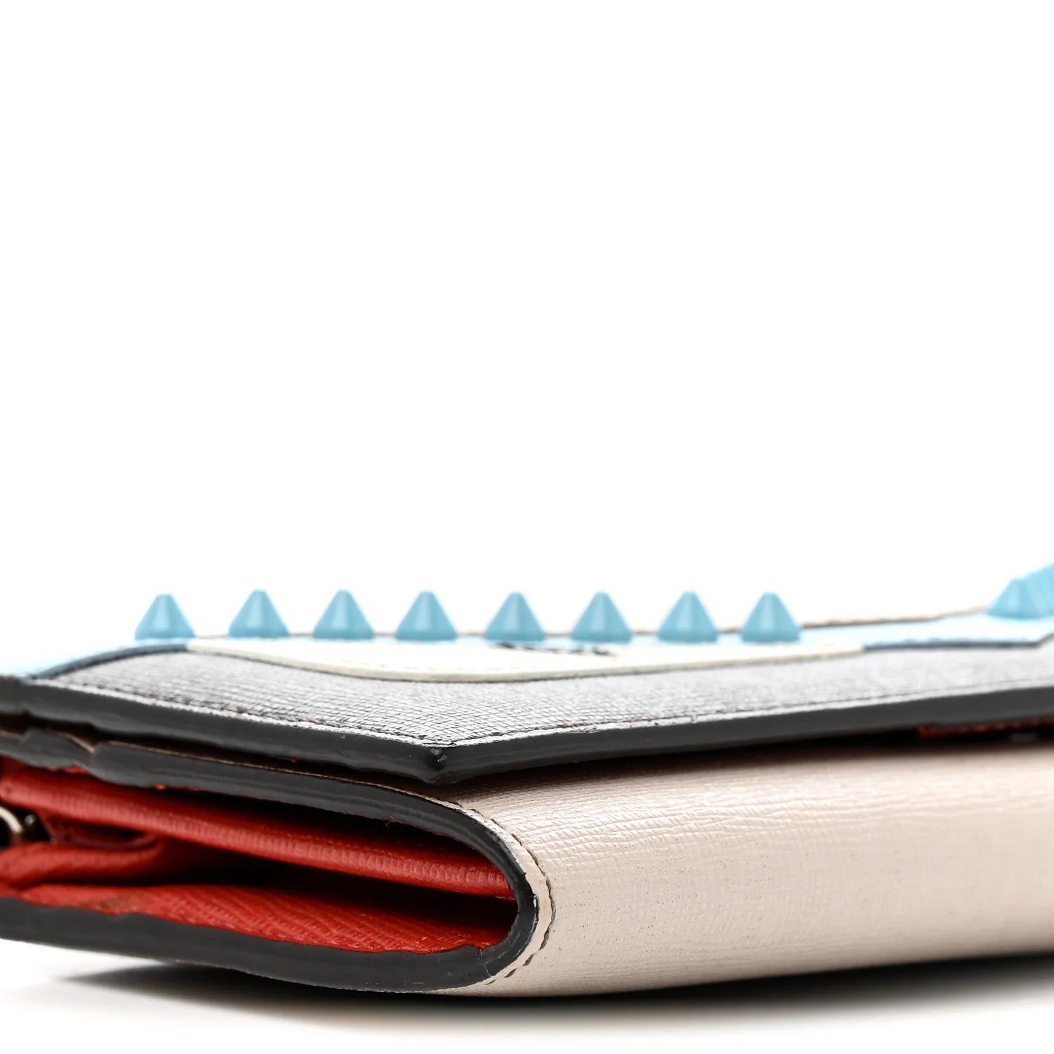 Vitello Elite Monster Eyes Studded Continental Wallet on Chain Carbone White Multicolor