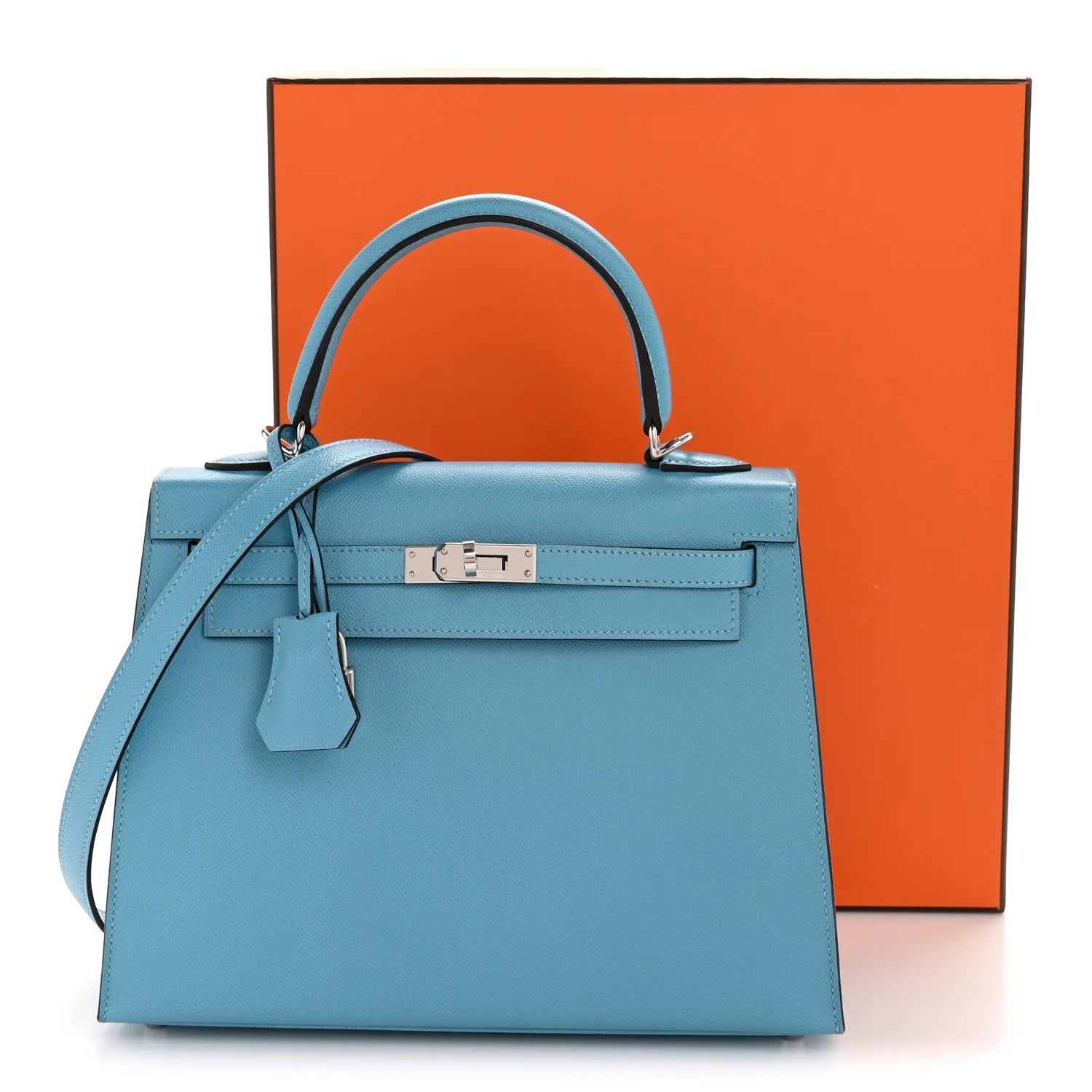 Madame Calfskin Kelly Sellier 25 Bleu Du Nord