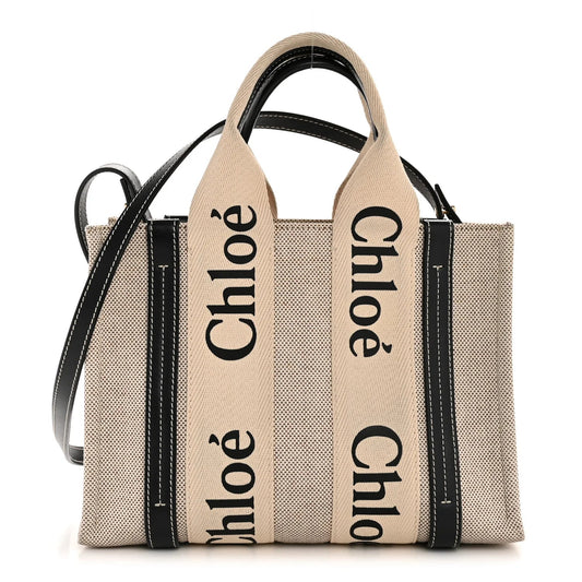 Cotton Calfskin Small Woody Ribbon Tote with Strap White Navy