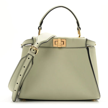 Vitello Seta Canvas FF Embroidered Mini Peekaboo Iconic Satchel Green Tea