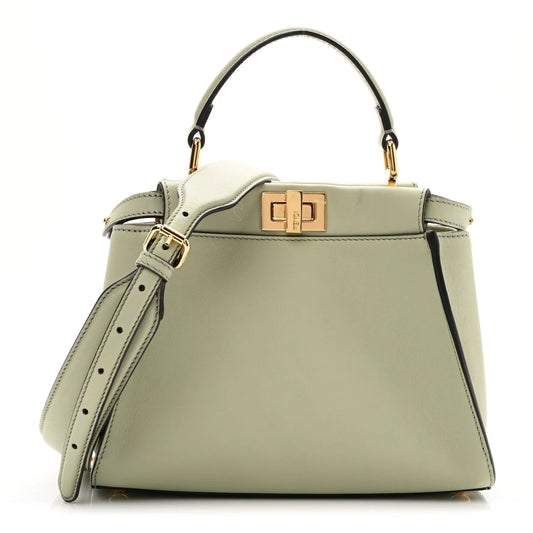 Vitello Seta Canvas FF Embroidered Mini Peekaboo Iconic Satchel Green Tea