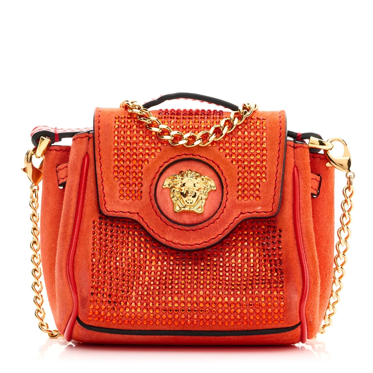 Suede Crystal Studded Micro La Medusa Bag Orange