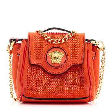 Suede Crystal Studded Micro La Medusa Bag Orange