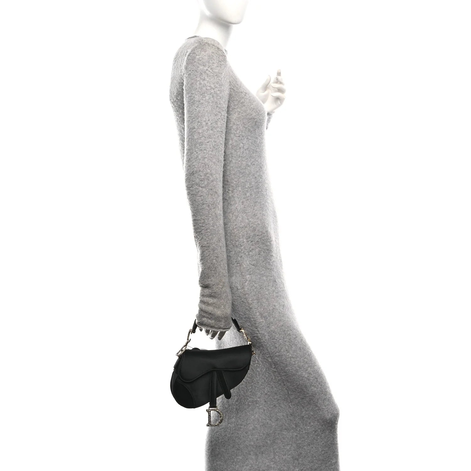 Satin Crystal Mini Saddle Bag Black