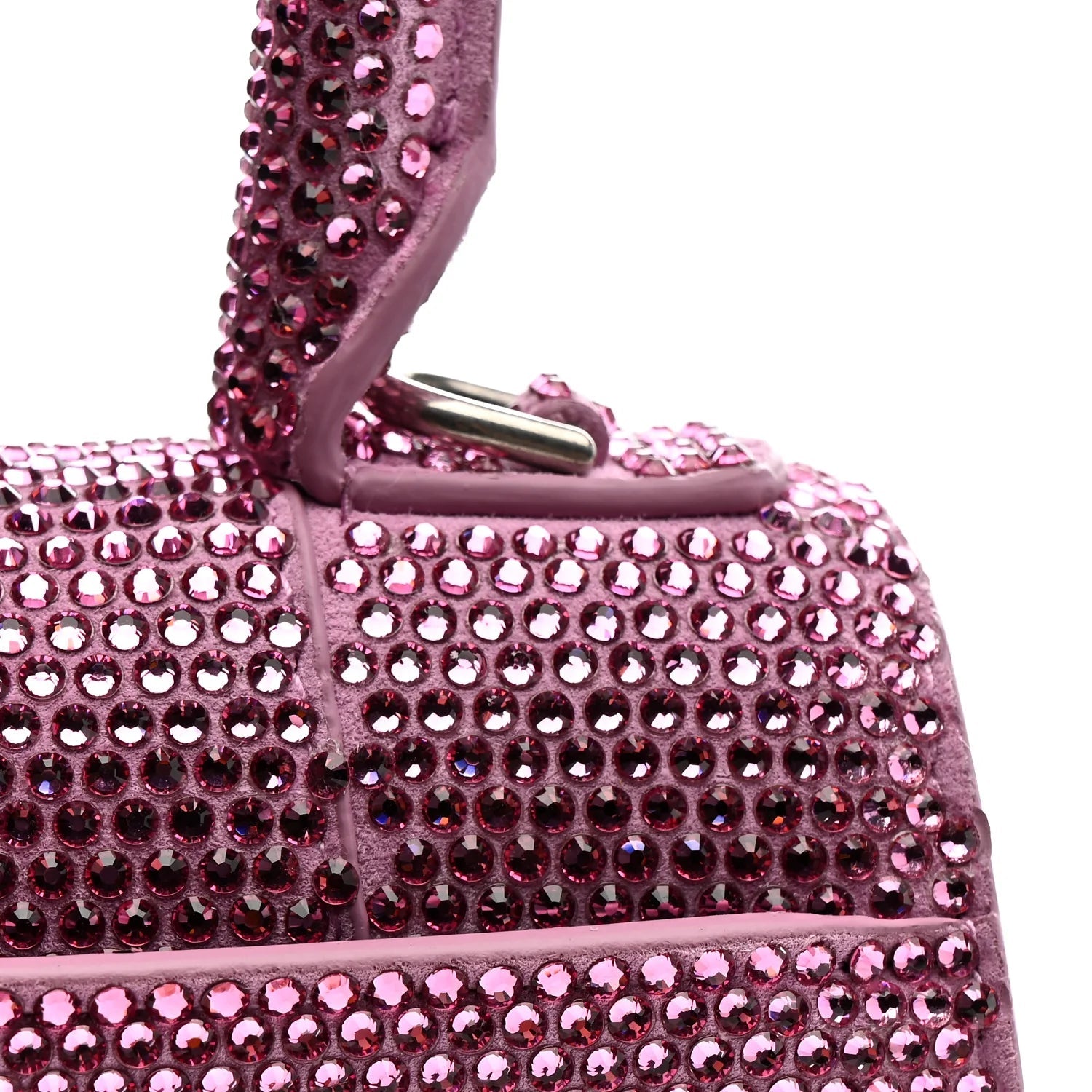 Strass Suede Hourglass Top Handle Bag XS Pink