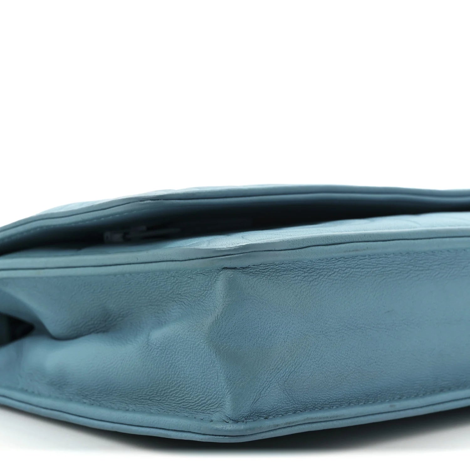 Lambskin Camellia Embossed Wallet on Chain WOC Turquoise