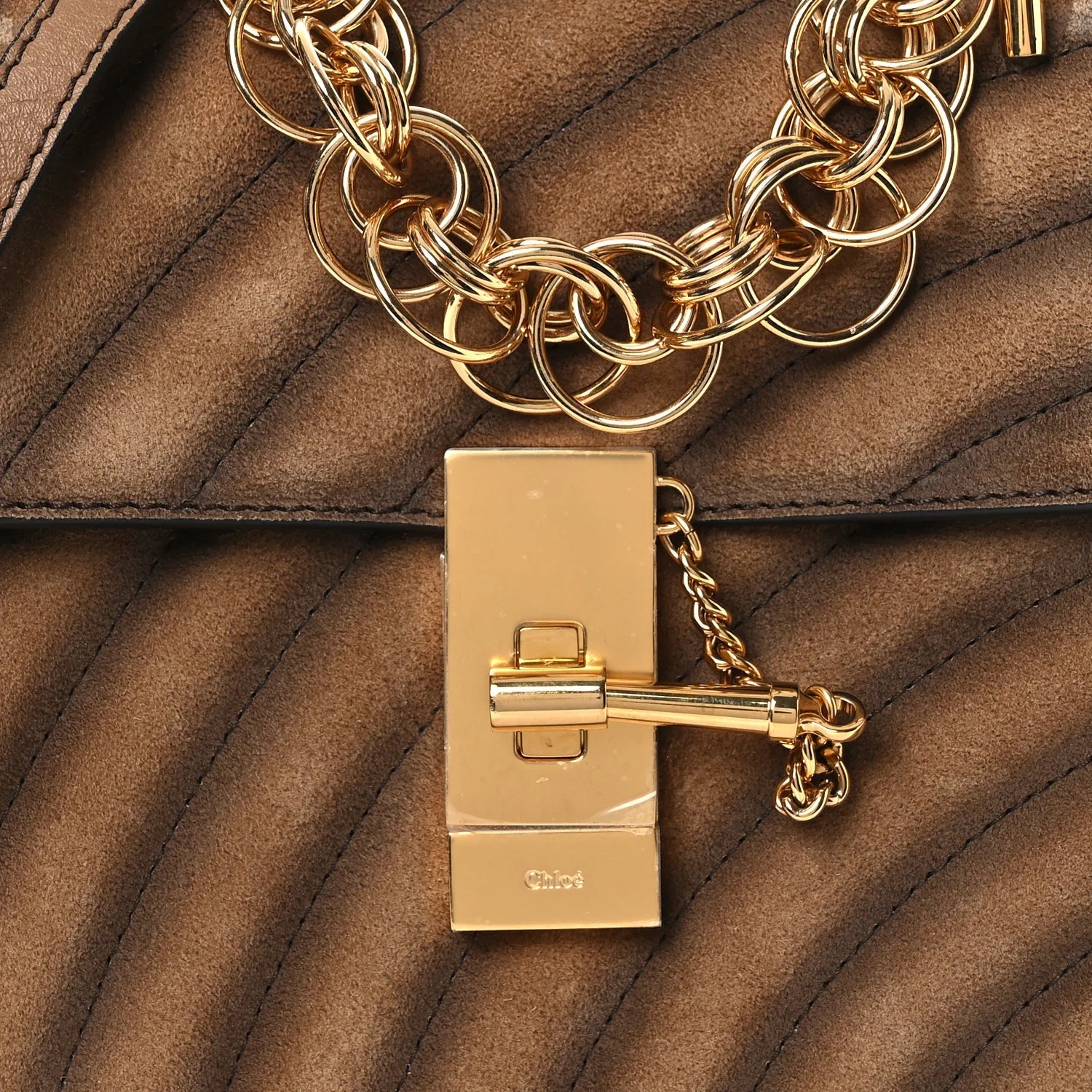 Suede Calfskin Quilted Drew Bijou Shoulder Bag Nut