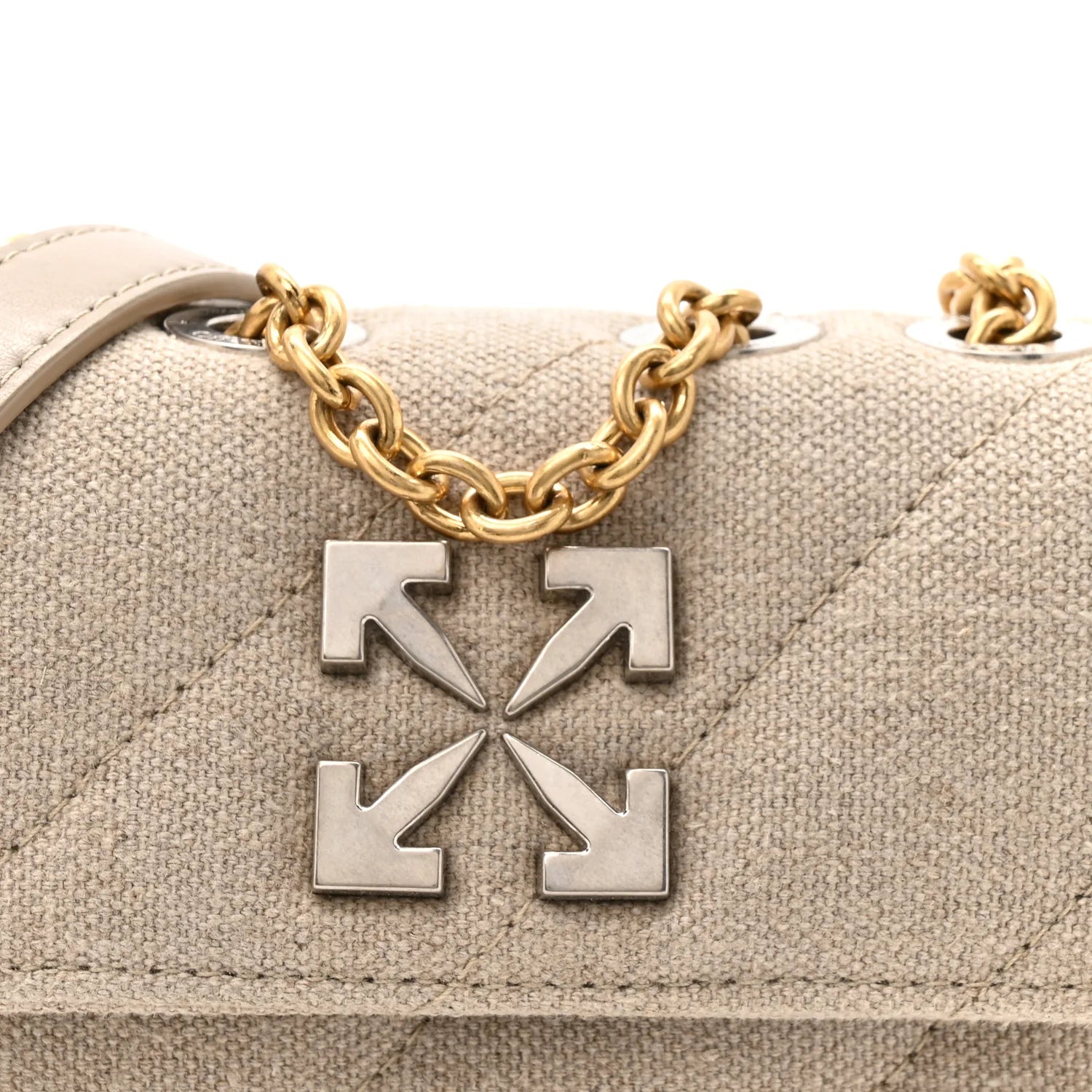 Linen Diagonal Quilted Jackhammer 17 Shoulder Bag Beige