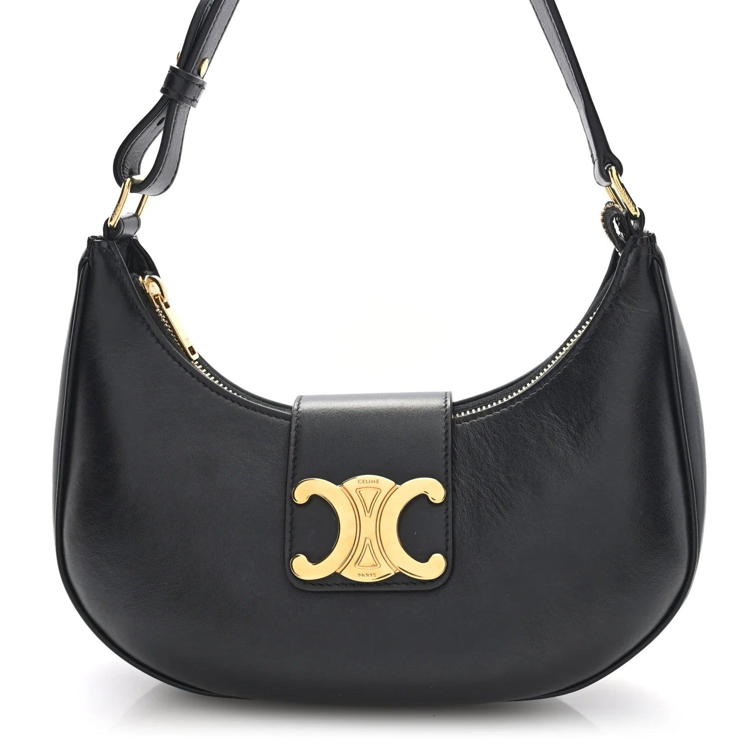 Smooth Calfskin Medium Strap Ava Triomphe Shoulder Bag Black