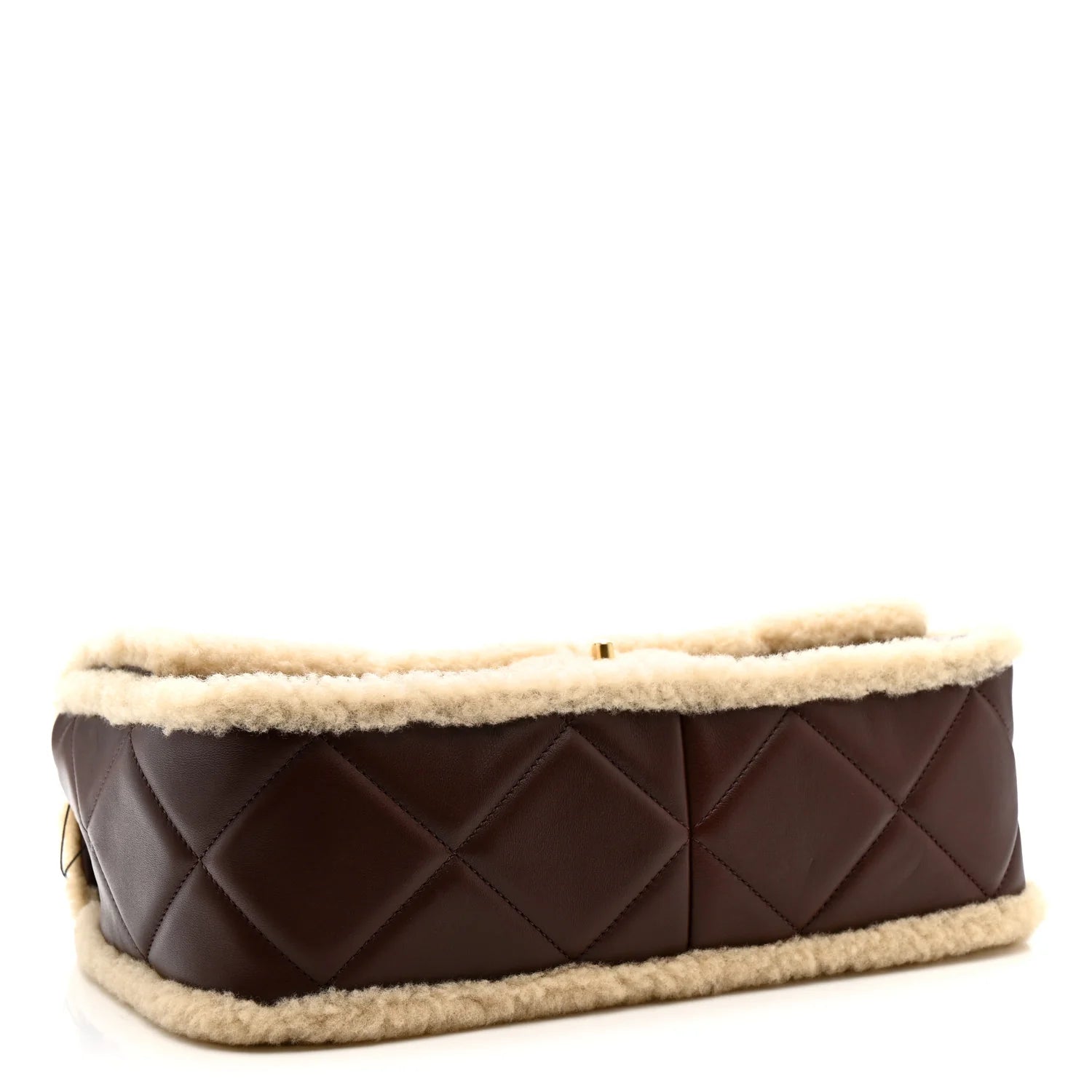 Shearling Lambskin Quilted Large Furry Coco Flap Beige Brown