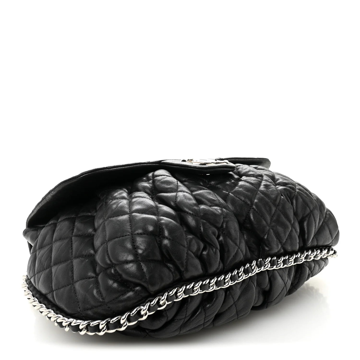 Washed Lambskin Quilted Large Chain around Messenger Black