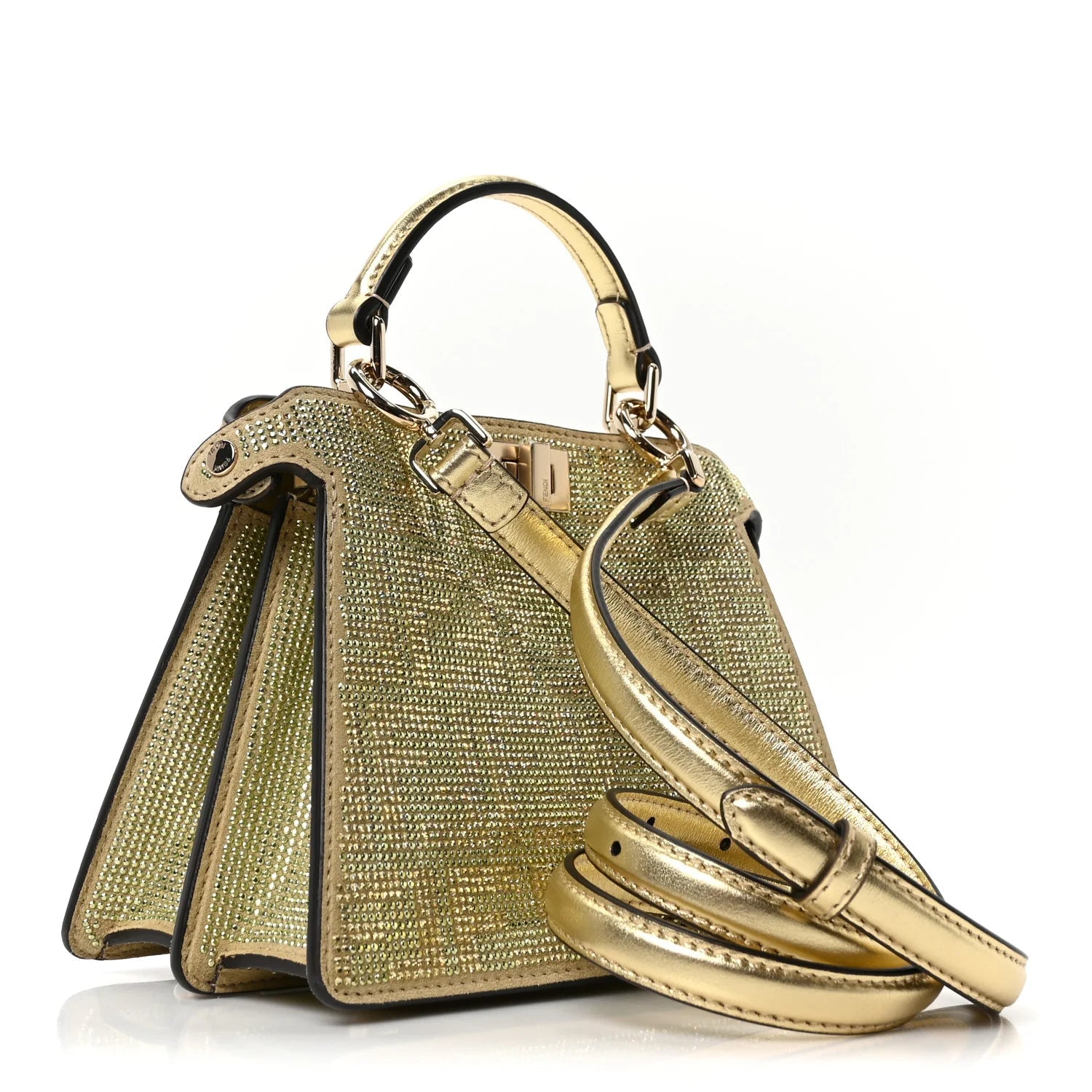 Crystal Vitello Laminato FF Petite Peekaboo I SEE U Satchel Crystal Platinum Light Gold