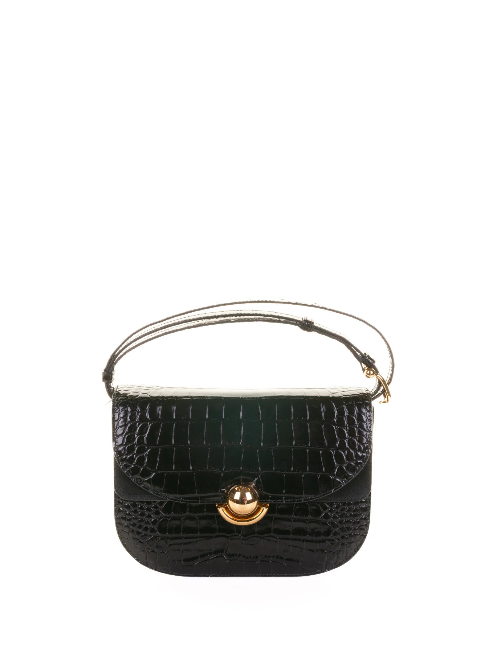 SFERA S BLACK CROCODILE-PRINT LEATHER SHOULDER BAG