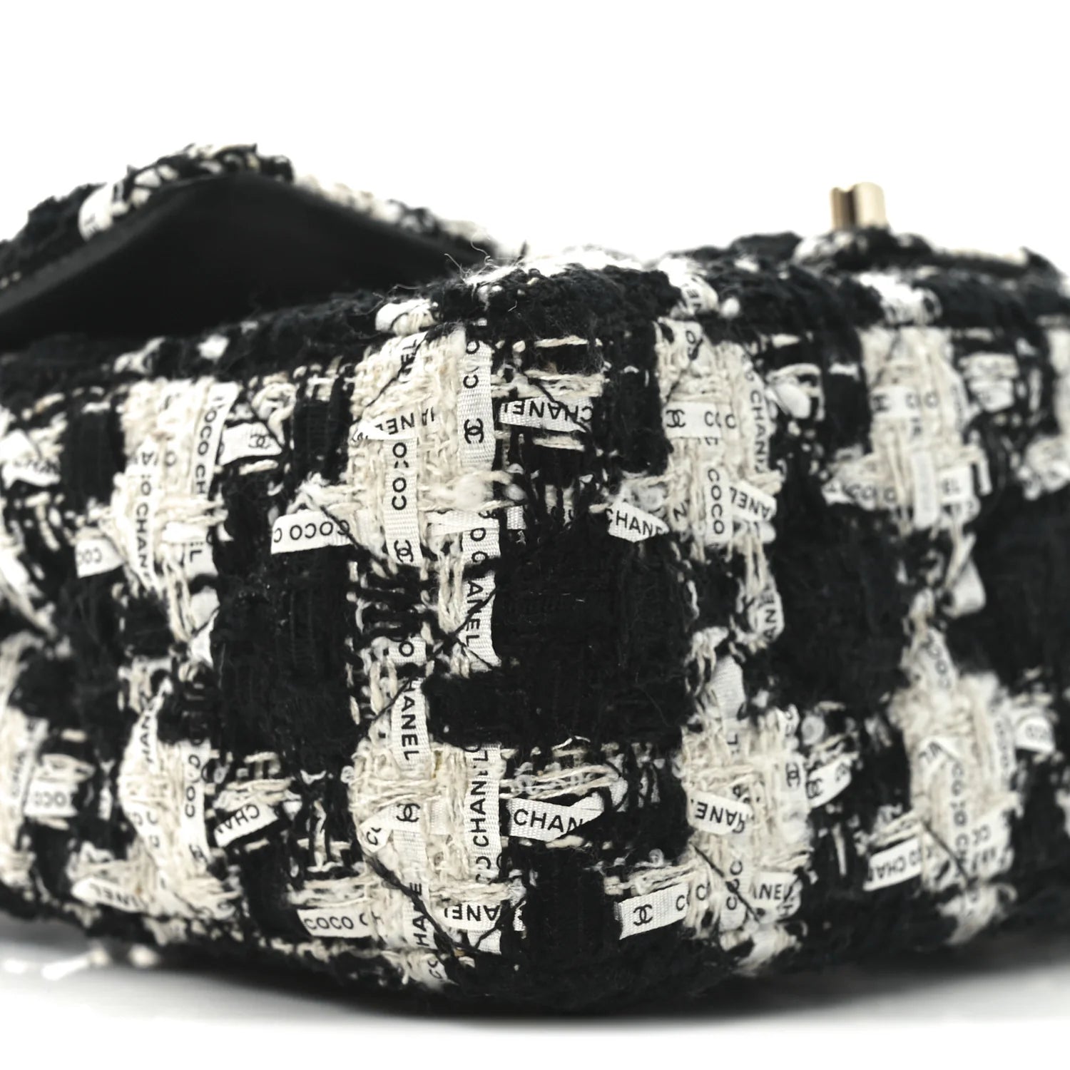 Tweed Quilted Mini Rectangular Flap Black Ecru White