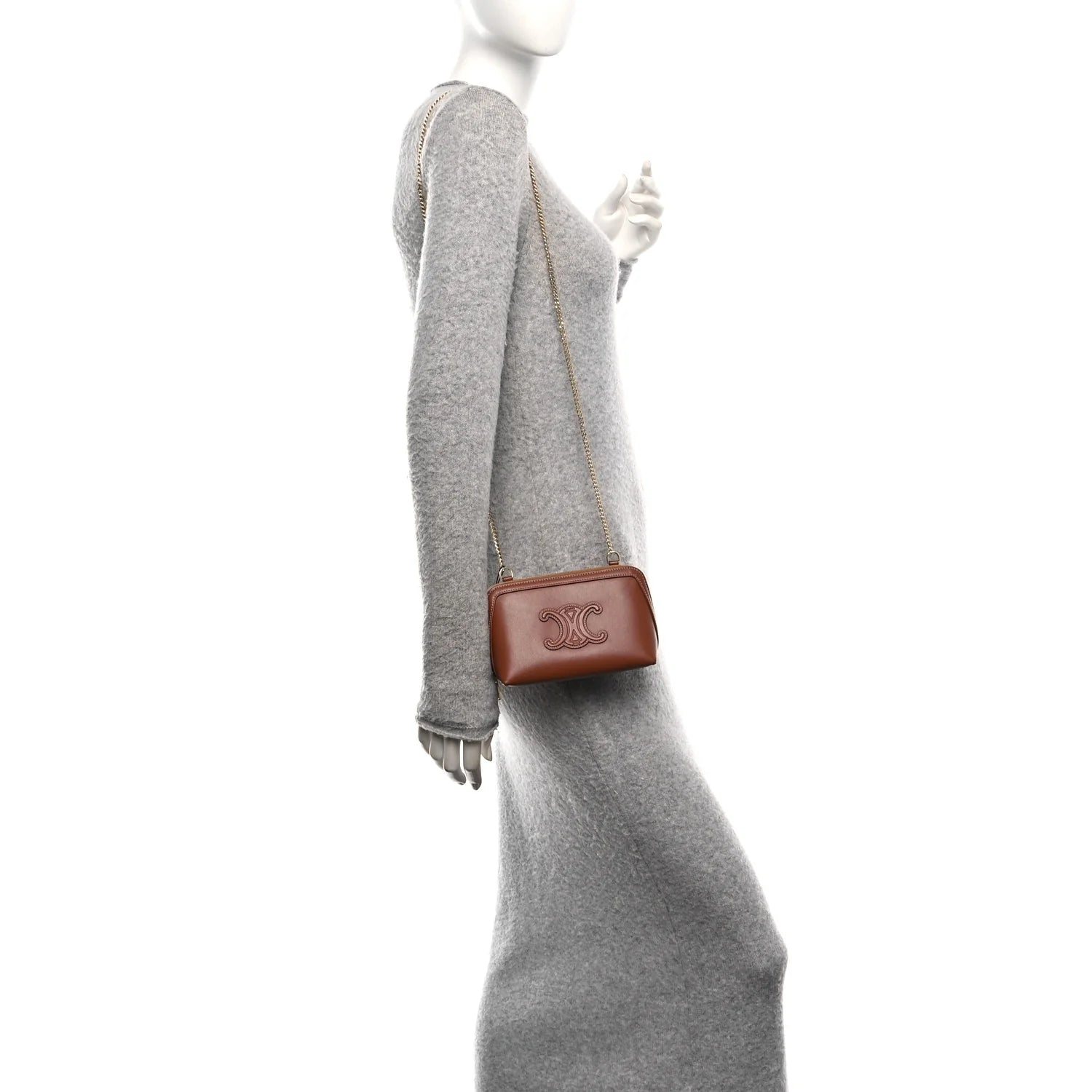 Smooth Calfskin Cuir Triomphe Clutch on Chain Tan