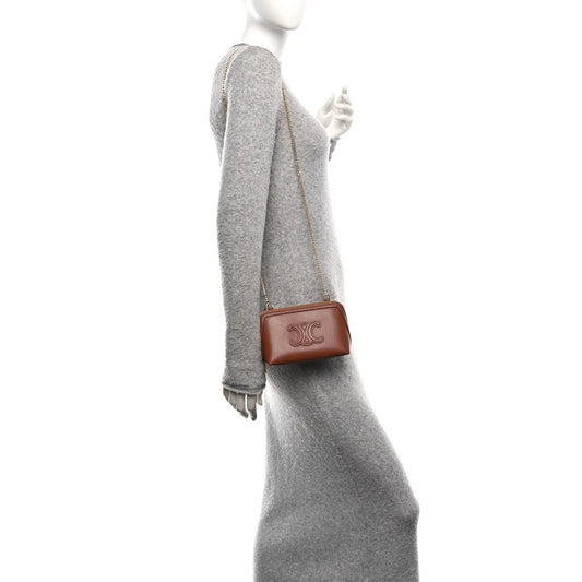 Smooth Calfskin Cuir Triomphe Clutch on Chain Tan