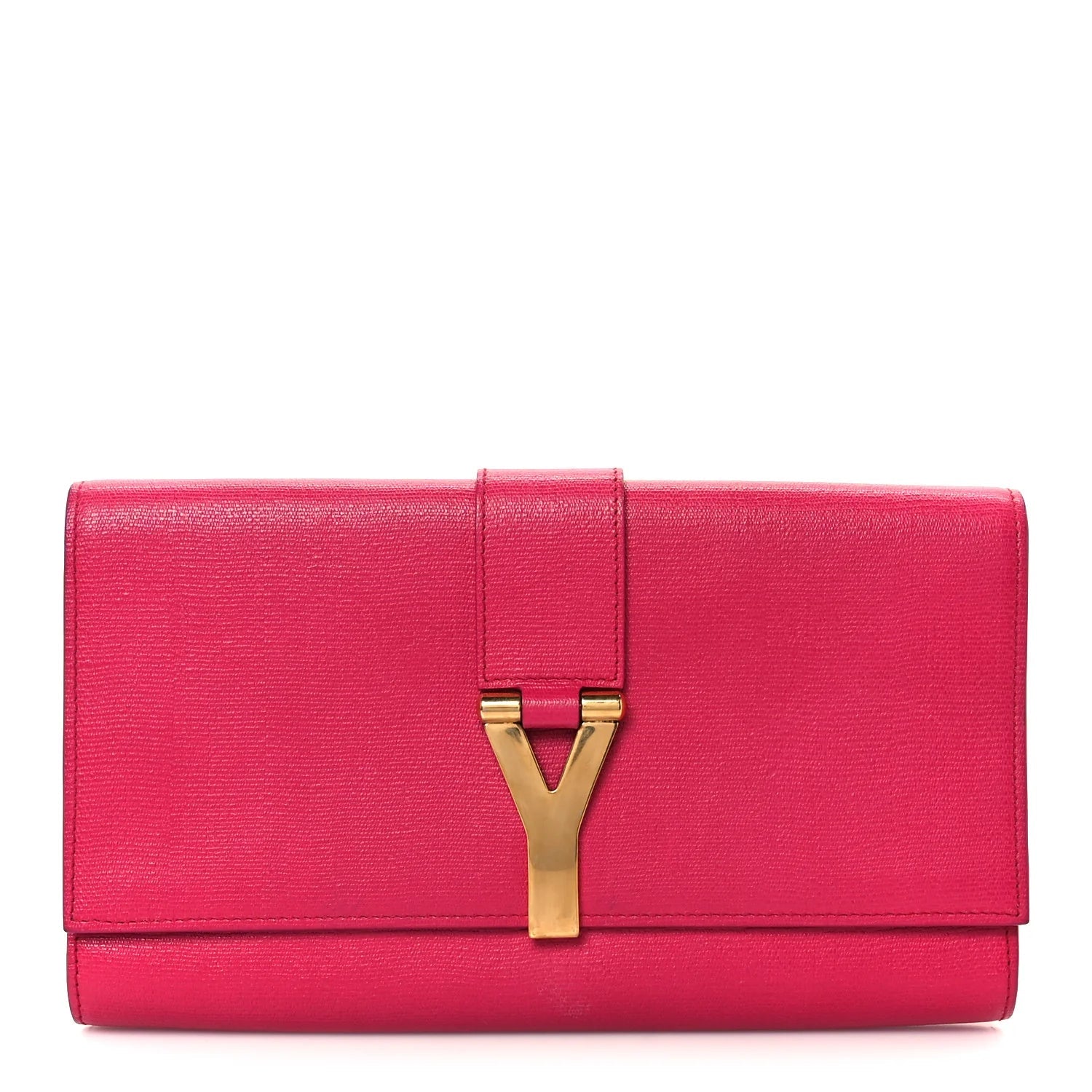 Textured Calfskin Y Ligne Clutch Fuchsia