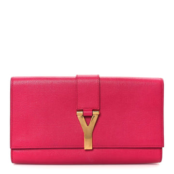 Textured Calfskin Y Ligne Clutch Fuchsia