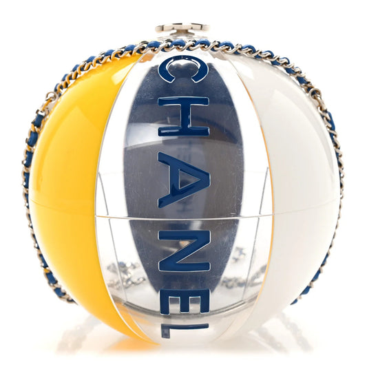 Plexiglass Coco Beach Ball Minaudiere Clutch Yellow White Blue