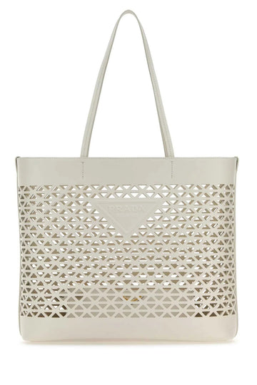 WHITE LEATHER SHOPPING BAG
