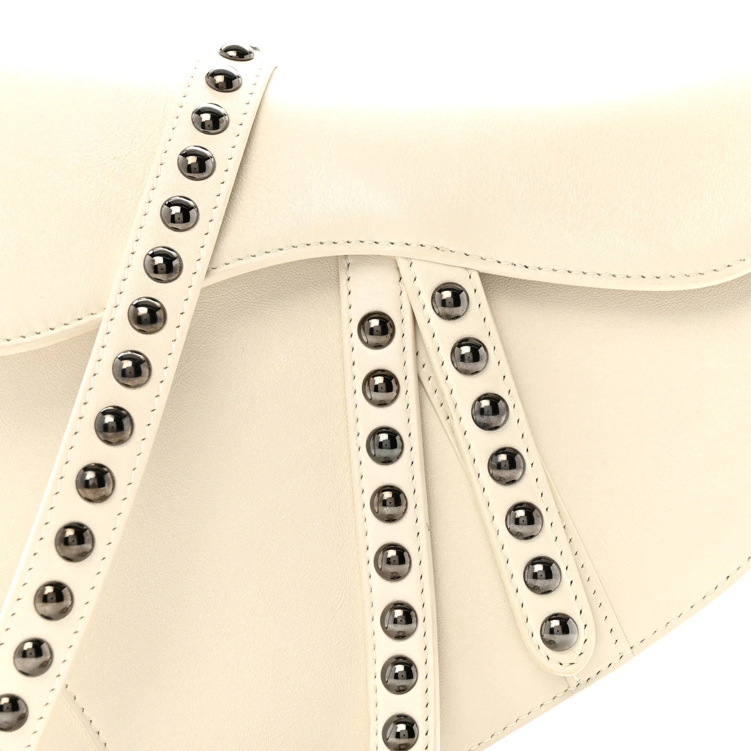 Crinkled Patent Lambskin Studded Saddle Bag with Strap Latte