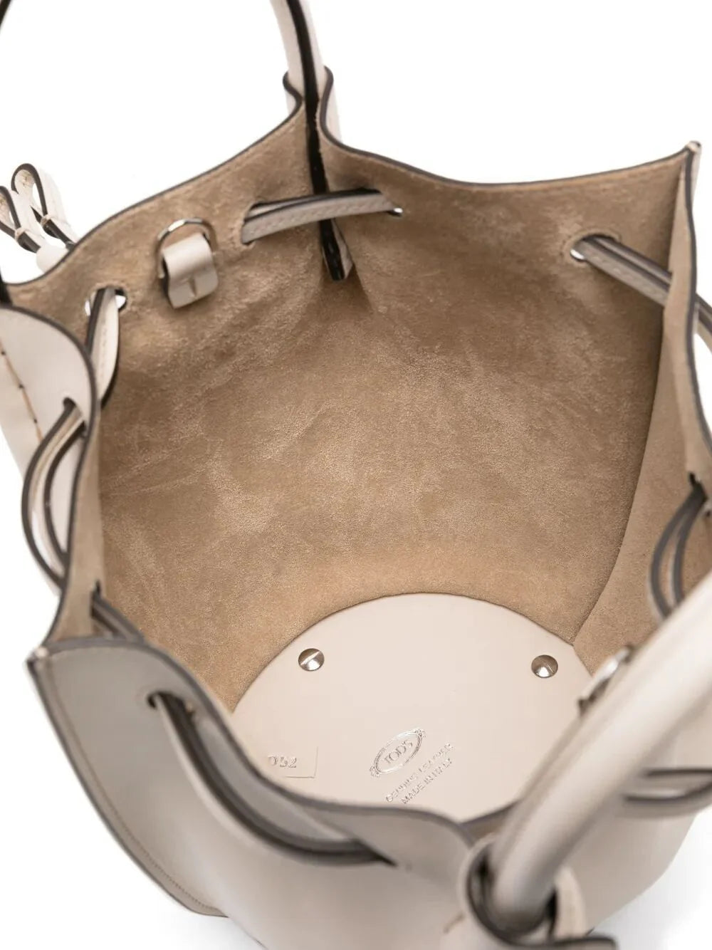 LOGO-CHARM LEATHER MINI BUCKET BAG