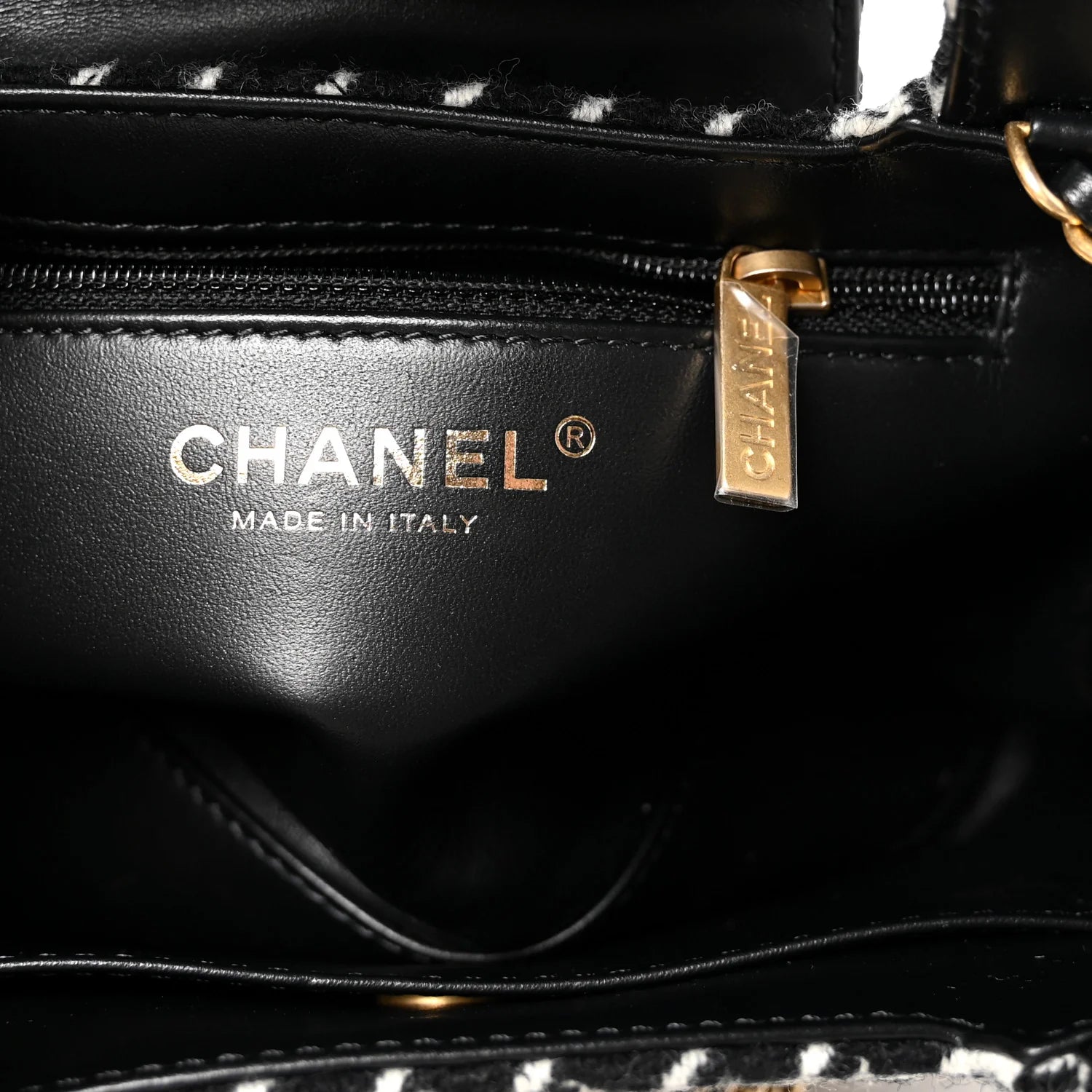 Tweed Houndstooth Quilted Nano Kelly Shopper Black White