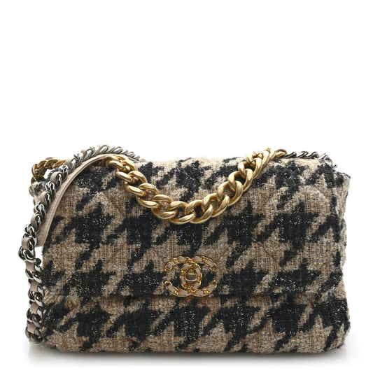Tweed Large  19 Flap Beige Black