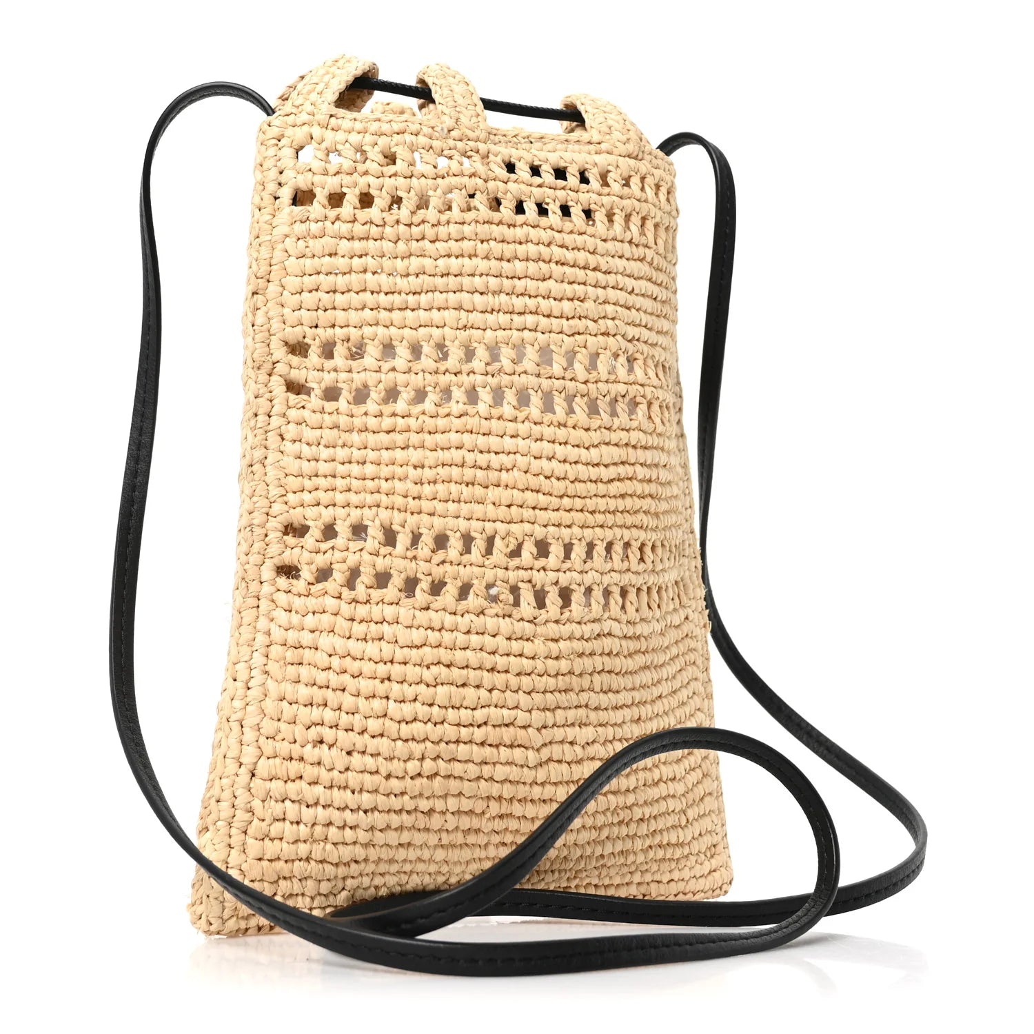Raffia Logo Drawstring Pocket Crossbody Natural Black