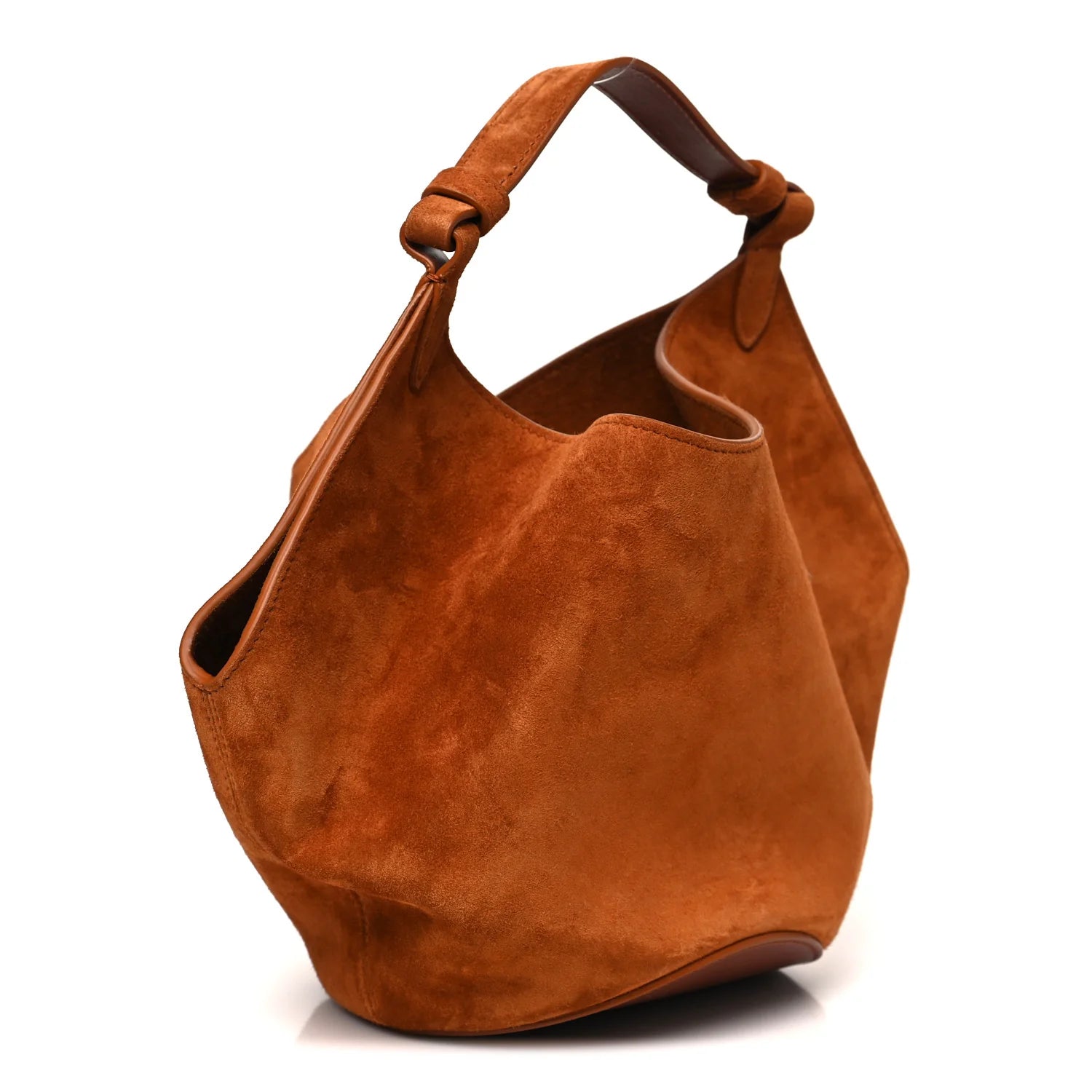 Suede Calfskin Mini Lotus Tote Caramel