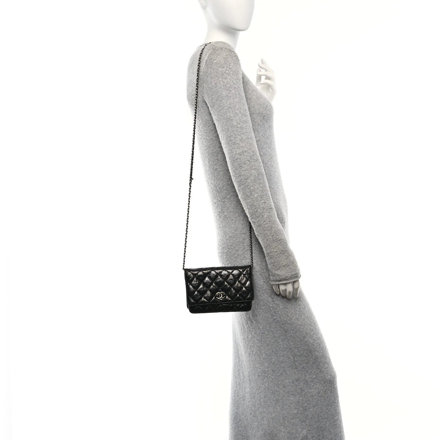 Patent Goatskin Quilted Paris Dallas Wallet on Chain WOC Black