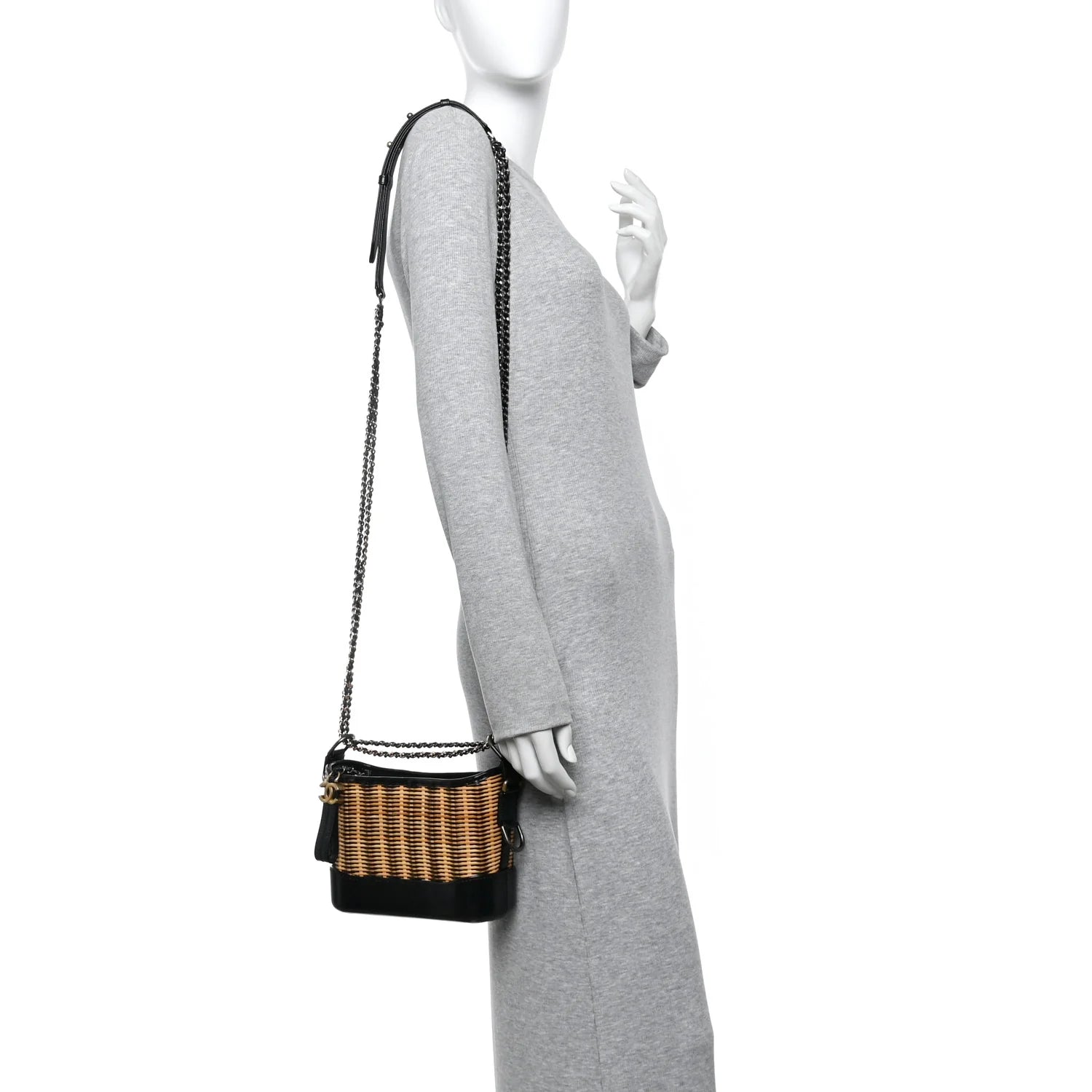 Rattan Calfskin Small Gabrielle Hobo Beige Black