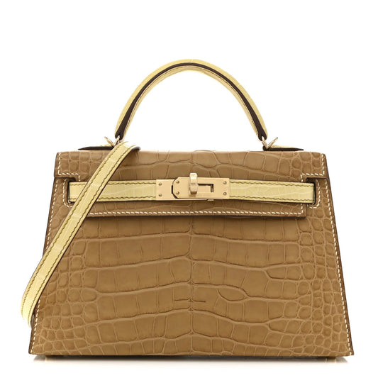 Matte Alligator Horseshoe Mini Kelly Sellier 20 Kraft Vanille