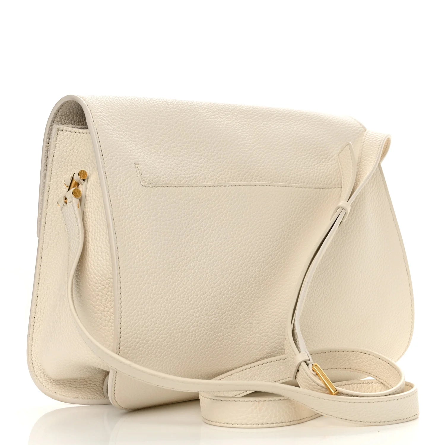 Grained Calfskin Large T Clasp Tara Crossbody Bag White