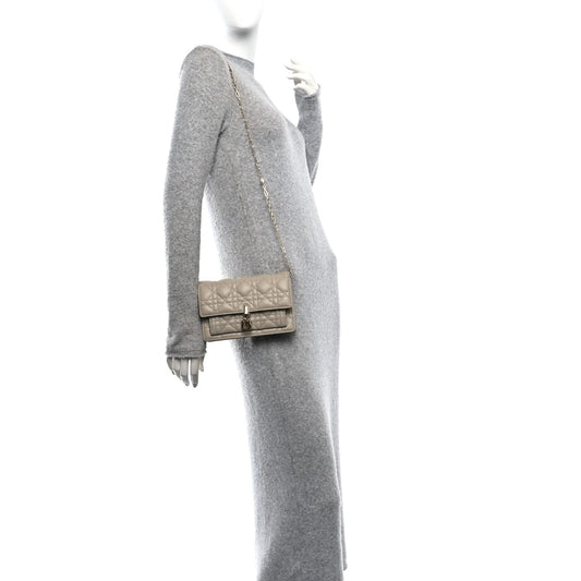 Lambskin Cannage Chain My Dior Daily Chain Pouch Beige