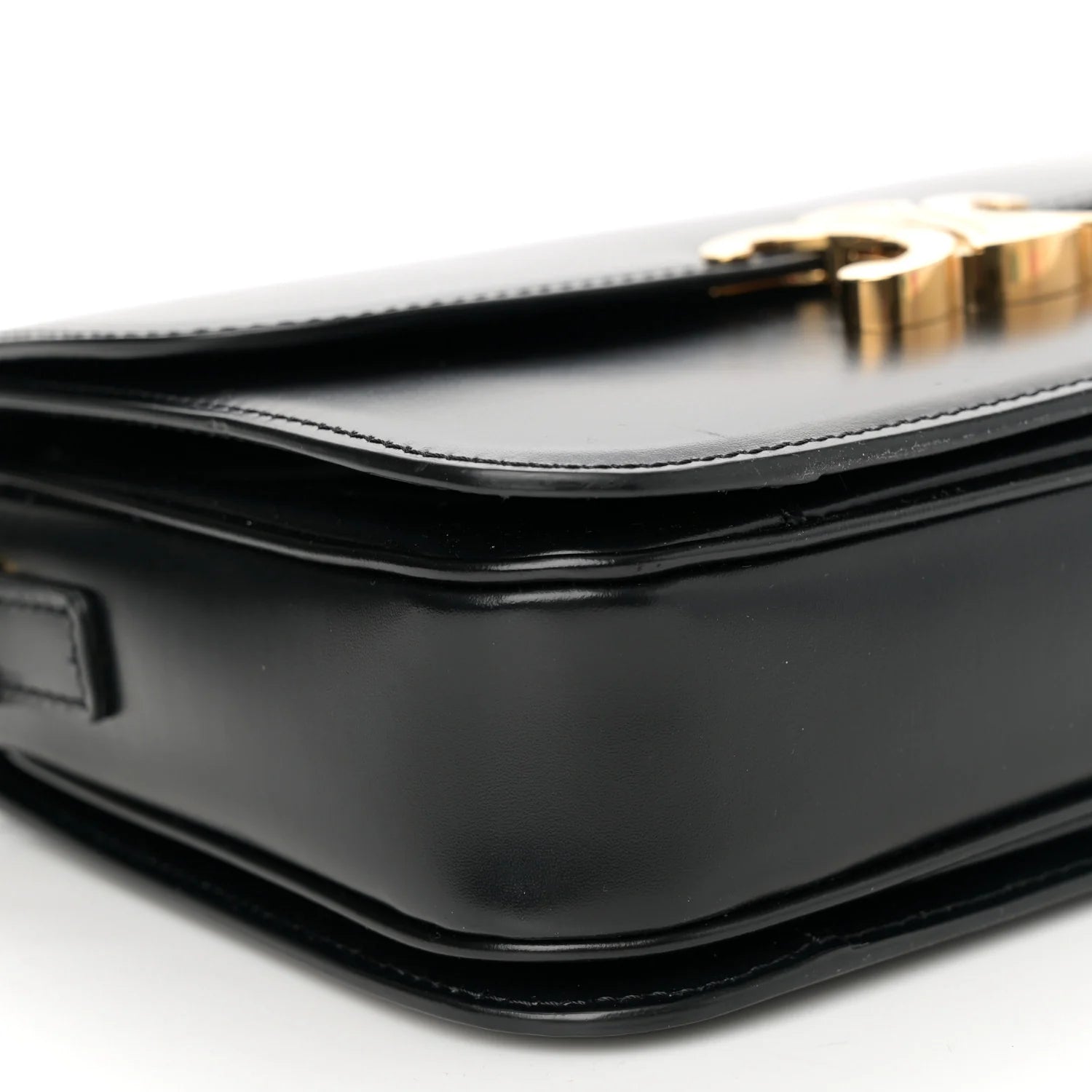 Shiny Calfskin Medium Triomphe Shoulder Bag Black