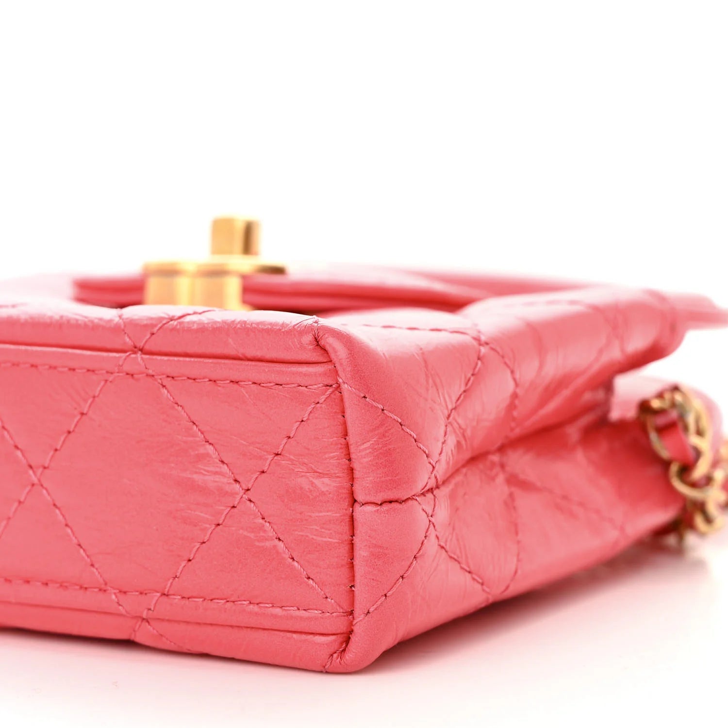 Shiny Aged Calfskin Quilted Mini Nano Kelly Shopper Dark Pink