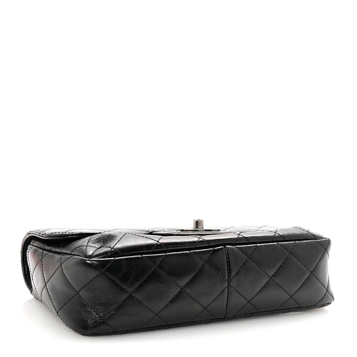 Shiny Goatskin Quilted Medium Flap Black