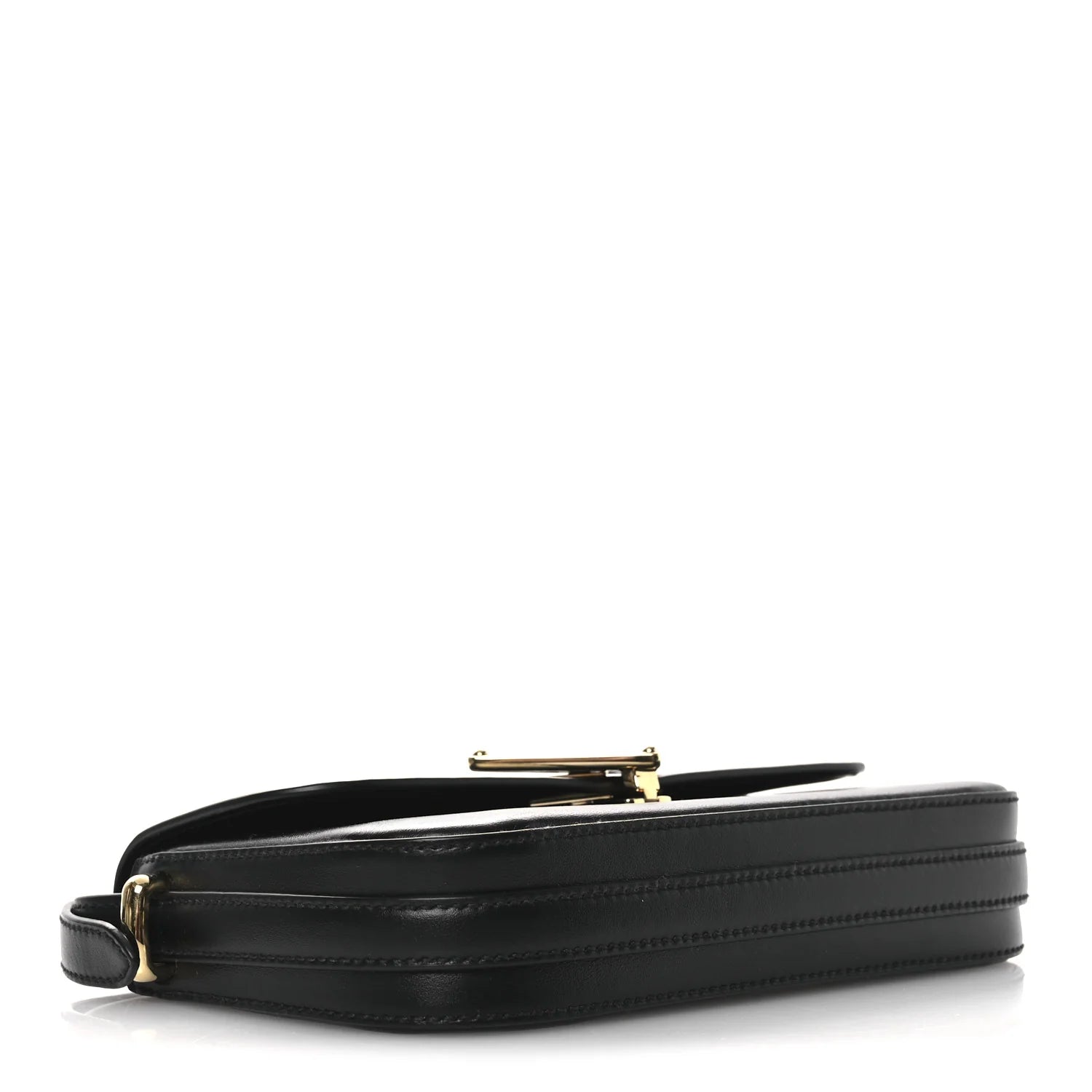 Soft Calfskin Metal Triangle Logo Flap Shoulder Bag Black