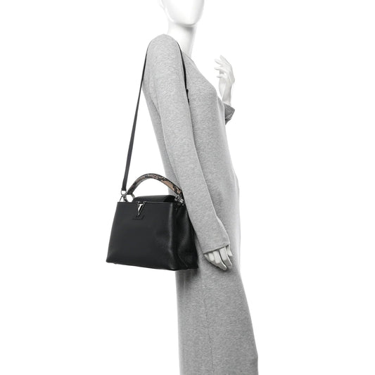 Taurillon Snakeskin Capucines MM Black