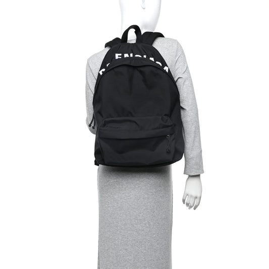 Sport Nylon Logo Embroidered Large Wheel Backpack Black