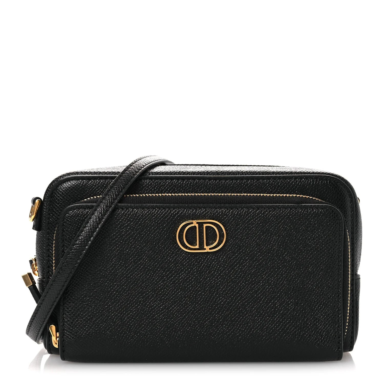 Grained Calfskin Caro Double Pouch Black
