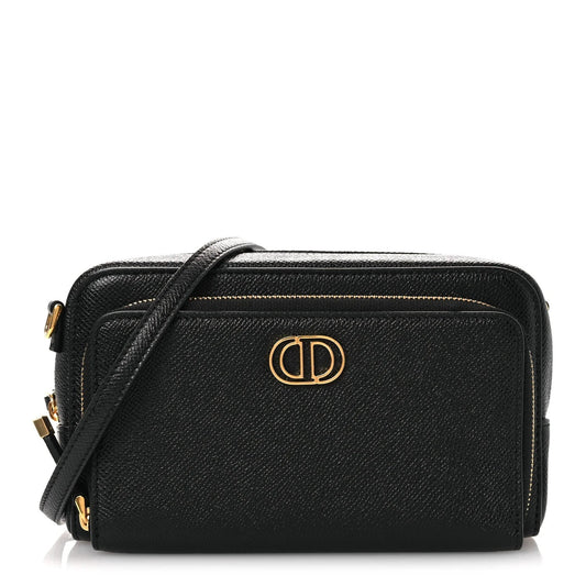 Grained Calfskin Caro Double Pouch Black