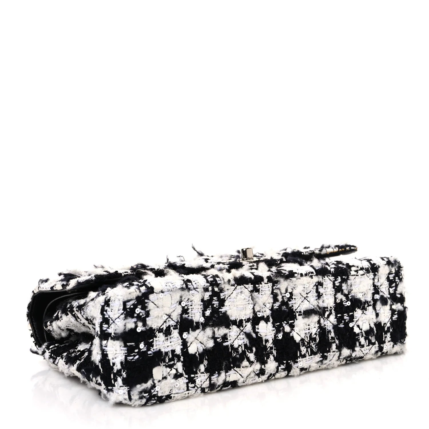 Tweed Quilted Medium Double Flap Black Ecru White