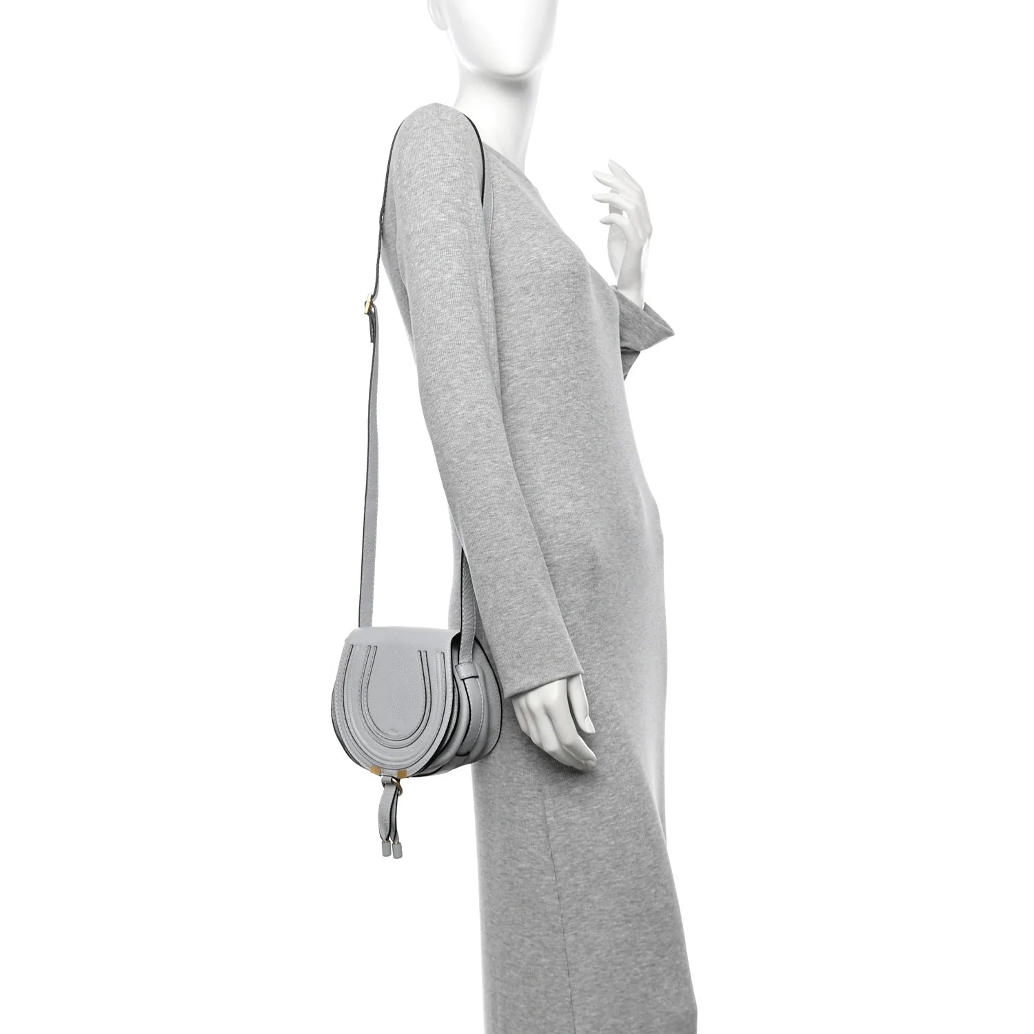 Grained Calfskin Small Marcie Saddle Bag Airy Grey