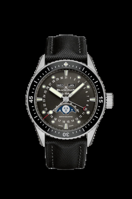 Unworn  Fifty Fathoms Bathyscaphe Quantième Complet Phases De Lune, Stainless Steel, 43Mm, Ref# 5054-1110-B52A, Box and Papers